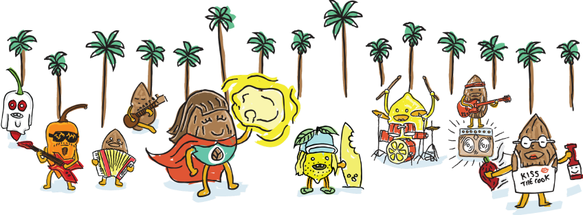 All the almond critters playing in a band